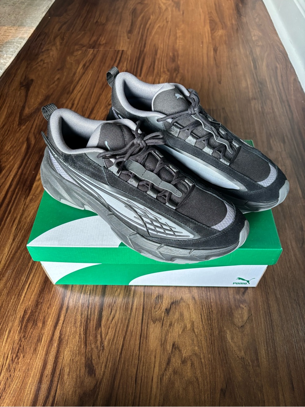Puma Carbon Particle Black Gray Silver Sneakers Men’s 13